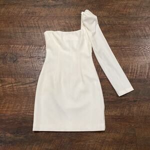 By Johnny Dress Shell Sleeve Mini Ivory White One Sleeve AU Size 8 US Size 4 New